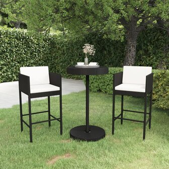 3-delige Tuinbarset met kussens poly rattan zwart 1