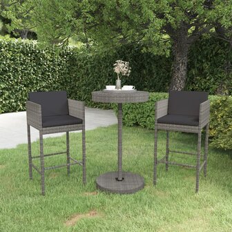 3-delige Tuinbarset met kussens poly rattan grijs 1
