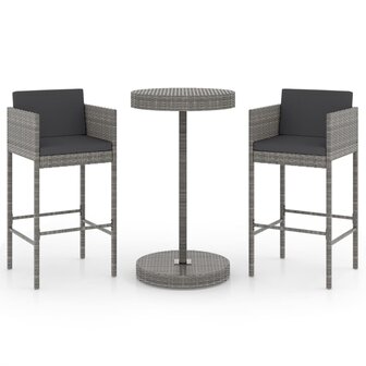 3-delige Tuinbarset met kussens poly rattan grijs 2