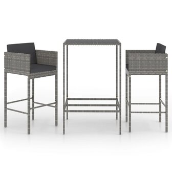 3-delige Tuinbarset met kussens poly rattan grijs 2