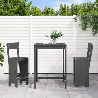3-delige Tuinbarset massief grenenhout grijs 1