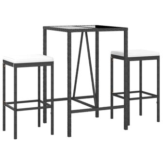3-delige Tuinbarset met kussens poly rattan zwart 3