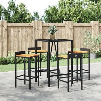 5-delige Tuinbarset poly rattan en massief acaciahout zwart 1