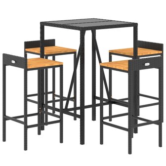 5-delige Tuinbarset poly rattan en massief acaciahout zwart 3