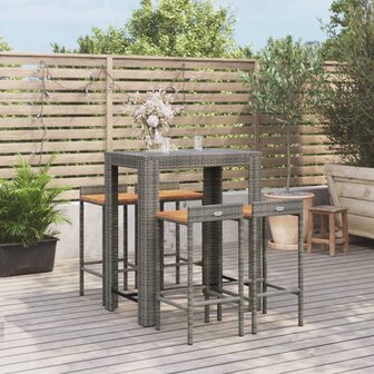 5-delige Tuinbarset poly rattan en massief acaciahout grijs 1