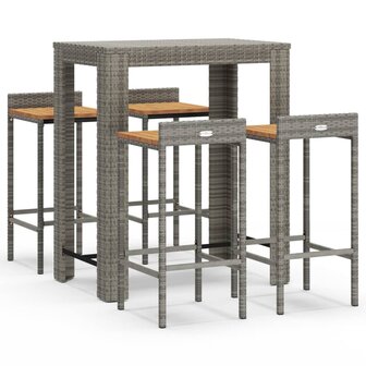 5-delige Tuinbarset poly rattan en massief acaciahout grijs 2