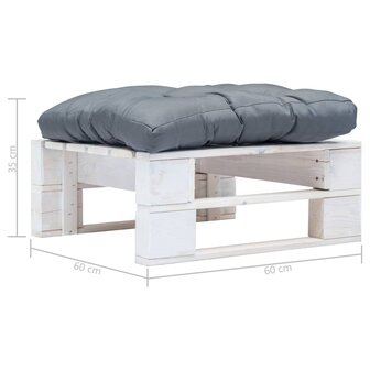 Tuinpoef met grijs kussen pallet hout wit 3