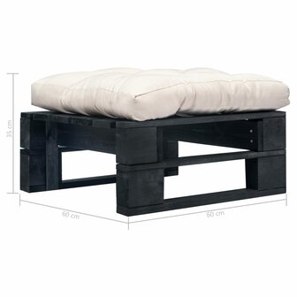 Tuinpoef met zandkleurig kussen pallet hout zwart 3