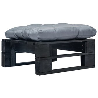 Tuinpoef met grijs kussen pallet hout zwart 1