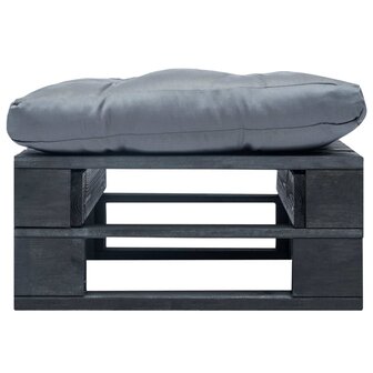 Tuinpoef met grijs kussen pallet hout zwart 2