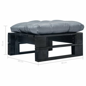 Tuinpoef met grijs kussen pallet hout zwart 3