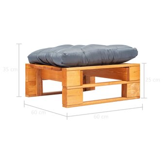 Tuinpoef met grijs kussen pallet hout honingbruin 3