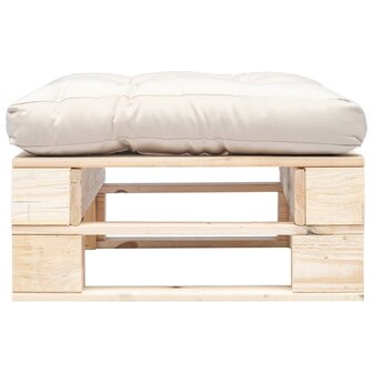 Tuinpoef met zandkleurig kussen pallet hout naturel 2