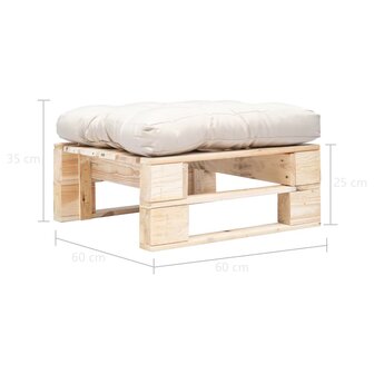 Tuinpoef met zandkleurig kussen pallet hout naturel 3