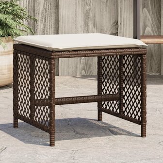 Tuinkrukken 4 st met kussens 41x41x36 cm poly rattan bruin 1