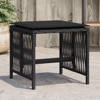 Tuinkrukken 4 st met kussens 41x41x36 cm poly rattan zwart 1