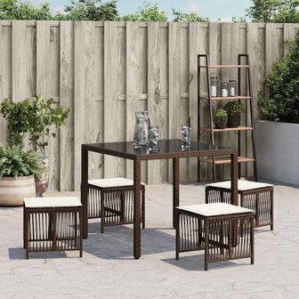 Tuinkrukken 4 st met kussens 41x41x36 cm poly rattan bruin 3