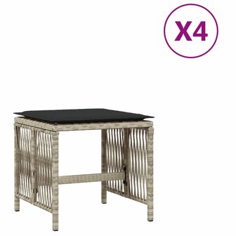 Tuinkrukken 4 st met kussens 41x41x36 cm poly rattan lichtgrijs 2