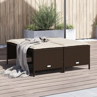 Tuinkrukken met kussens 4 st poly rattan bruin 1