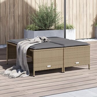 Tuinkrukken met kussens 4 st poly rattan beige 1