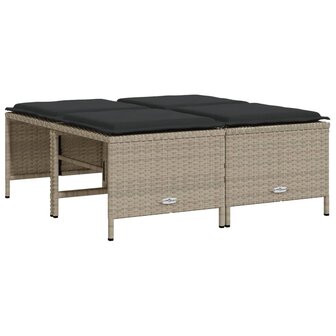 Tuinkrukken met kussens 4 st poly rattan lichtgrijs 5