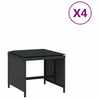 Tuinkrukken 4 st met kussens 40x40x35 cm poly rattan zwart 2