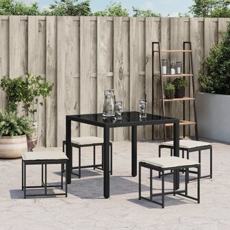Tuinkrukken met kussens 4 st poly rattan zwart 3