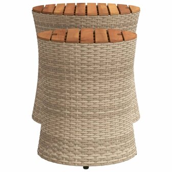 Tuinbijzettafels 2 st met houten blad poly rattan beige 5