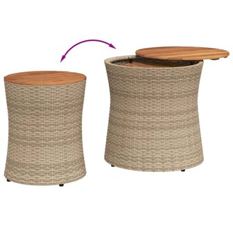 Tuinbijzettafels 2 st met houten blad poly rattan beige 7