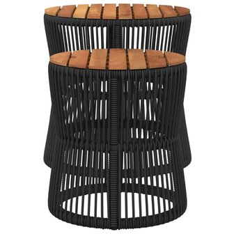 Tuinbijzettafels 2 st met houten blad poly rattan zwart 5