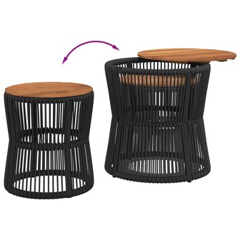 Tuinbijzettafels 2 st met houten blad poly rattan zwart 7