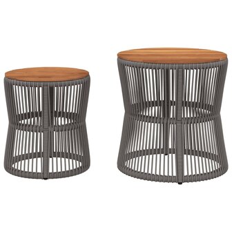 Tuinbijzettafels 2 st met houten blad poly rattan grijs 4