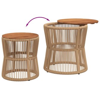 Tuinbijzettafels 2 st met houten blad poly rattan beige 7