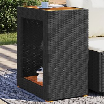 Tuinbijzettafel met houten blad 60x40x75 cm poly rattan zwart 1