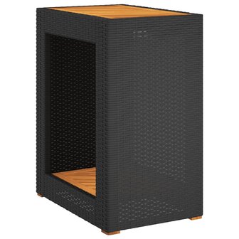 Tuinbijzettafel met houten blad 60x40x75 cm poly rattan zwart 2