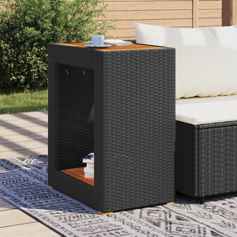 Tuinbijzettafel met houten blad 60x40x75 cm poly rattan zwart 3