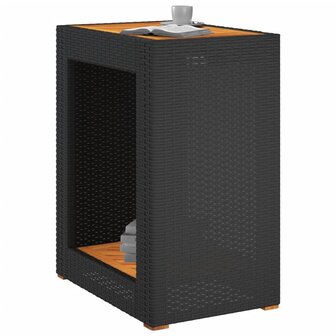 Tuinbijzettafel met houten blad 60x40x75 cm poly rattan zwart 4