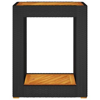 Tuinbijzettafel met houten blad 60x40x75 cm poly rattan zwart 6