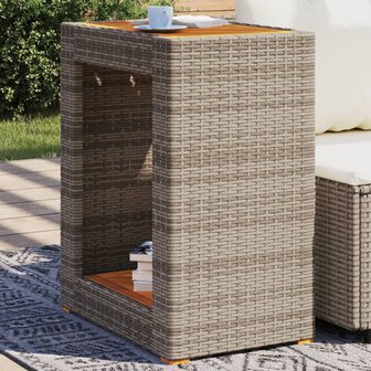 Tuinbijzettafel met houten blad 60x40x75 cm poly rattan grijs 1