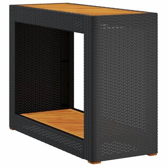 Tuinbijzettafel met houten blad 100x40x75 cm poly rattan zwart 2