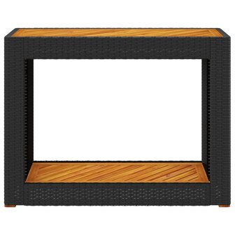 Tuinbijzettafel met houten blad 100x40x75 cm poly rattan zwart 6