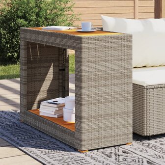 Tuinbijzettafel met houten blad 100x40x75 cm poly rattan grijs 3
