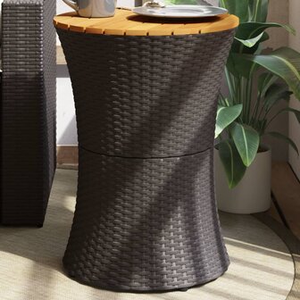 Tuinbijzettafel trommelvormig poly rattan en massief hout zwart 1