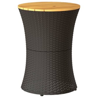 Tuinbijzettafel trommelvormig poly rattan en massief hout zwart 2