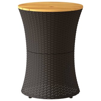 Tuinbijzettafel trommelvormig poly rattan en massief hout zwart 4