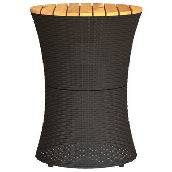 Tuinbijzettafel trommelvormig poly rattan en massief hout zwart 5