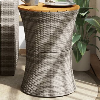 Tuinbijzettafel trommelvormig poly rattan en massief hout grijs 1