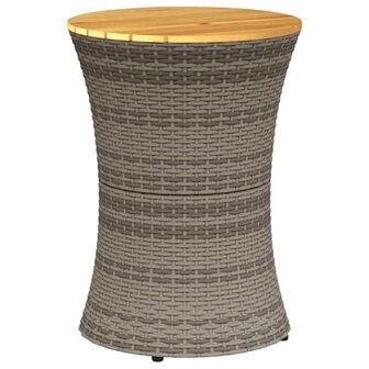 Tuinbijzettafel trommelvormig poly rattan en massief hout grijs 2