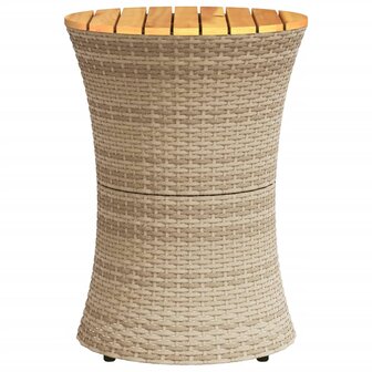 Tuinbijzettafel trommelvormig poly rattan en massief hout beige 5