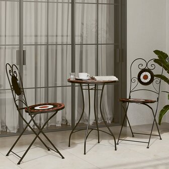 Bistrotafel moza&iuml;ek &Oslash;50x70 cm keramiek terracottakleurig en wit 3